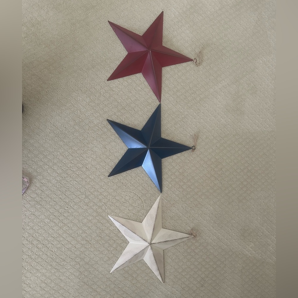 Decorative tin stars, set of 3 red, white & blue